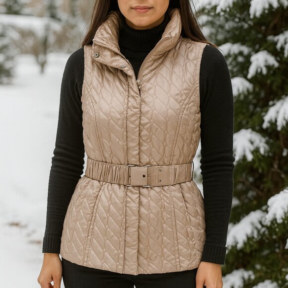 White House Black Market Quilted / Belted Vest - Size XXS - EUC - Picture 1 of 13